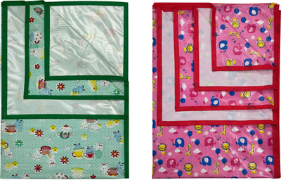 ECOSOFT Plastic Baby Bed Protecting Mat(GREEN RABBIT & PINK JUNGLE BOOK, Large, Pack of 2)