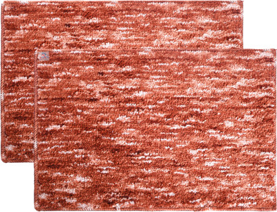 Heart Home Microfiber Floor Mat(Orange, Medium, Pack of 2)