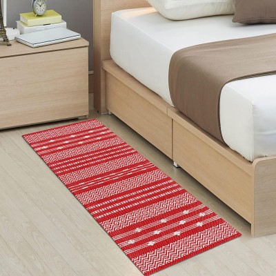 ALSTONIA Cotton Floor Mat(Red, White, Medium)