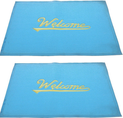 Heritage Mart Rubber Door Mat(Blue, Pack of 2, Medium)