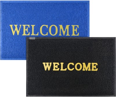 HOMESTIC Rubber Door Mat(Blue, Black, Large, Pack of 2)