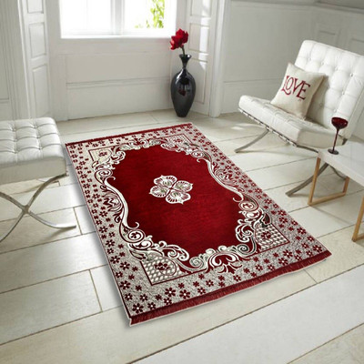 WebDealz 140 cm  X 210 cm Polyester, Chenille Carpet(Rectangle, Maroon, Silver)