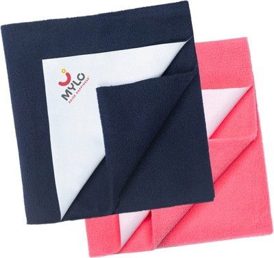 MYLO Fleece Baby Bed Protecting Mat(Navy Blue & Magenta, Medium, Pack of 2)