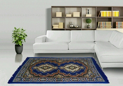 WebDealz 150 cm  X 210 cm Jute, Blended Carpet(Rectangle, Blue)