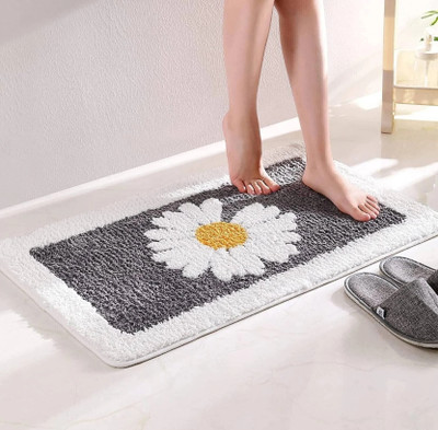 HYTYPE Microfiber Floor Mat(GreyWhite Flower, Large)
