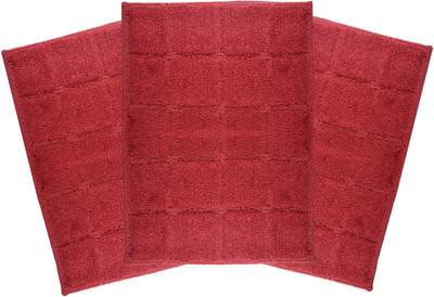 KUBER INDUSTRIES Cotton Bathroom Mat(Maroon, Large, Pack of 3)