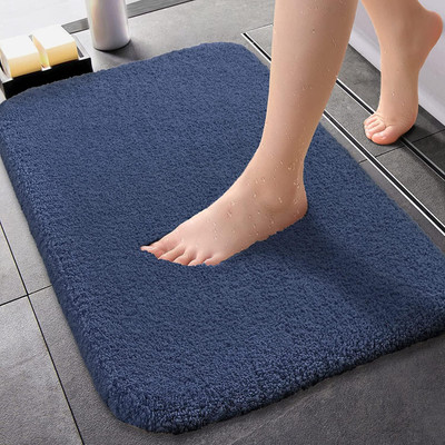 Chhogli Microfiber Bathroom Mat(Navy Blue, Medium)