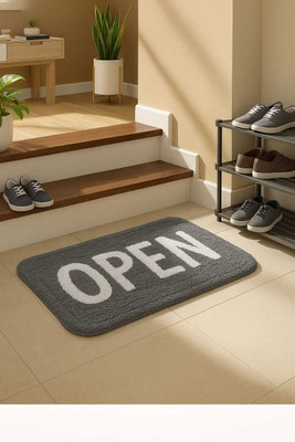 KISIWA Microfiber Door Mat(OPEN printed, Super Soft, Water Absorbent (40x60 cm, Grey), Medium)