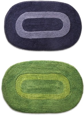 Abhsant Cotton Door Mat(Blue, Green, Medium, Pack of 2)