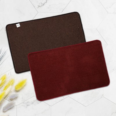 HOMESTIC Microfiber Door Mat(Maroon, Brown, Free, Pack of 2)