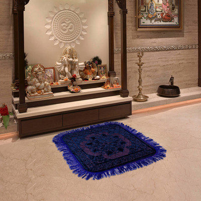 KUBER INDUSTRIES Velvet Prayer Mat(Blue, Medium)