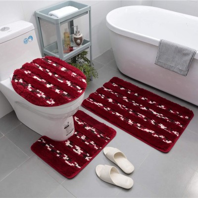 HOKiPO Microfiber Bathroom Mat(Super Absorbent Contour Set of 3 Bathroom Mats, Red (AR-2427-RED), Large, Pack of 3)