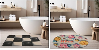 LOOM LEGACY Rubber Bathroom Mat(Multicolor, Medium, Pack of 2)