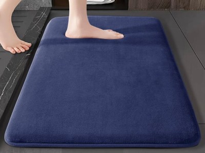 VAS COLLECTIONS Velvet, PVC (Polyvinyl Chloride) Bathroom Mat(Dark Blue, White, Medium)