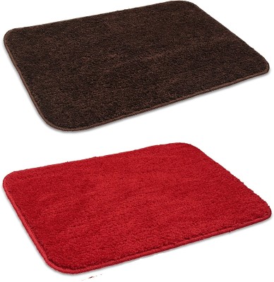 Urban Utopia Microfiber Door Mat(Brown & Red, Large, Pack of 2)