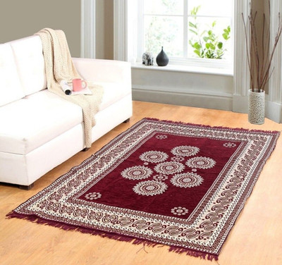 WebDealz 140 cm  X 210 cm Polyester, Chenille Carpet(Rectangle, Maroon)