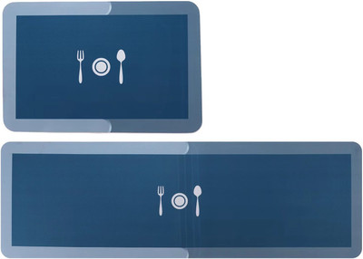 KUBER INDUSTRIES Polyester, Rubber Floor Mat(Blue, Free, Pack of 2)
