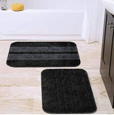 RJS Microfiber Floor Mat(Black, Grey, Small, Pack of 2)