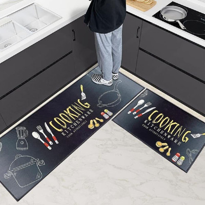 HomeCloud Velvet Floor Mat(KITCHEN WARE BLACK MAT, Medium, Pack of 2) HomeCloud Velvet Floor Mat(KITCHEN WARE BLACK MAT, Medium, Pack of 2)