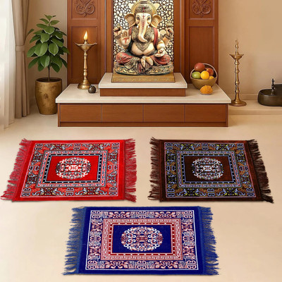HOMESTIC by Kuber Industries Velvet Prayer Mat(Multicolor, Pack of 3, Free)