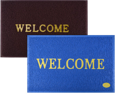 KUBER INDUSTRIES Rubber Door Mat(Maroon, Blue, Large, Pack of 2)