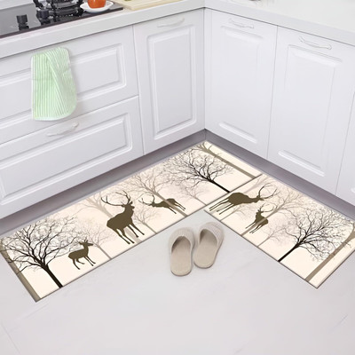 DondaImpex Rubber Floor Mat(White dear, Free, Pack of 2)