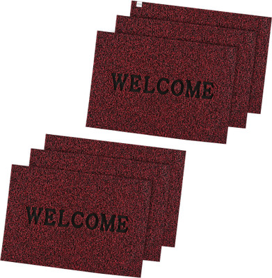 HOMESTIC by Kuber Industries Rubber Door Mat(Red, Large, Pack of 6)