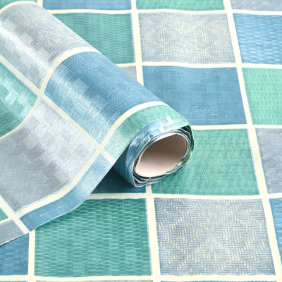 Heart Home PVC (Polyvinyl Chloride) Kitchen Mat(Grey & Blue, Extra Large)