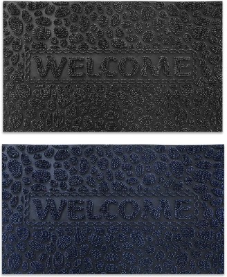 Gangji Rubber Door Mat(Black, Blue, Welcome, Medium, Pack of 2)