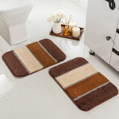 Saral Home Polyester Bathroom Mat(Brown, Medium, Pack of 2)