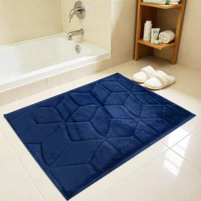 Weave Arts Polyester Floor Mat(Navy Blue, Medium)