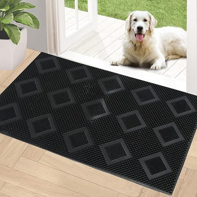 RADHE KRISHNA HANDLOOM Cotton Door Mat(Sq Black, Medium)