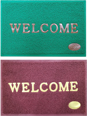 ZUCLLIN Rubber Door & Floor Mat(Green, Maroon, Pack of 2, Medium)
