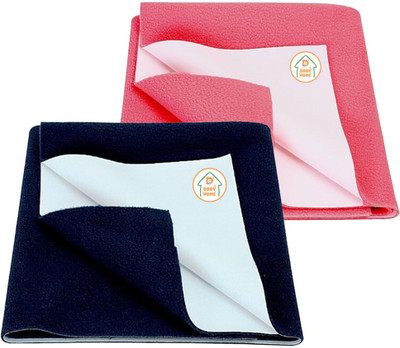 D BABY HOME Cotton Baby Bed Protecting Mat(Dark Blue + Salmon Rose, Pack of 2, Medium)