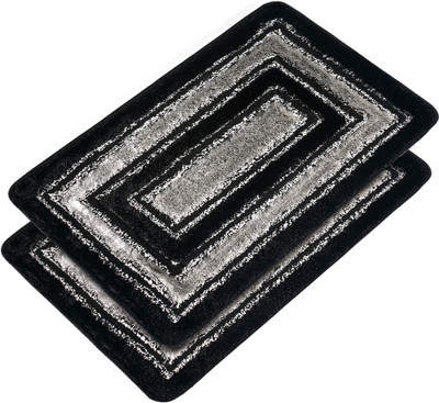 KUBER INDUSTRIES Microfiber Door Mat(Grey & Black, Large, Pack of 2)