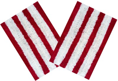SHF Cotton Door Mat(Red, White, Medium, Pack of 2)