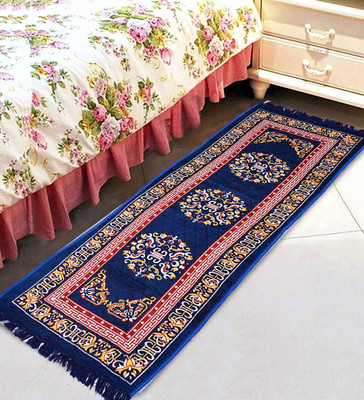 RUSTIC LINEN Velvet Floor Mat(Blue, Large)