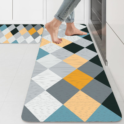 Ishro Home Polyester Floor Mat(YellowBoxes, Large, Pack of 2)