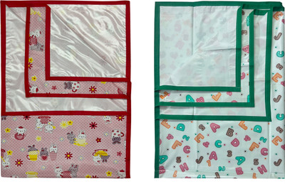 ECOSOFT Plastic Baby Bed Protecting Mat(PINK RABBIT & GREEN ABC123, Large, Pack of 2)