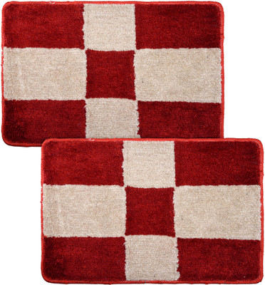 KUBER INDUSTRIES Velvet Door Mat(Red & Cream, Large, Pack of 2)