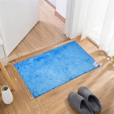 Heart Home Velvet Door Mat(Blue, Medium)