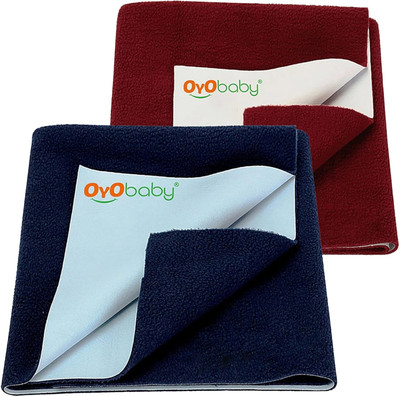 Oyo Baby Fleece Baby Bed Protecting Mat(Dark Sea Blue, Maroon, Pack of 2, Medium)