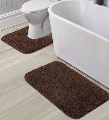 AtoZ Polyester Bathroom Mat(chocolate, Pack of 2, Large)