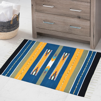 house of handmade Cotton Floor Mat(Blue Multi S, Small)