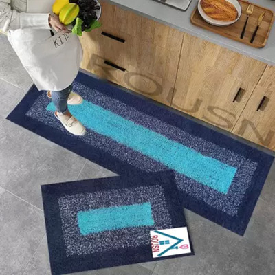 KOMAL Cotton Door Mat(Blue2, Pack of 2, Large)