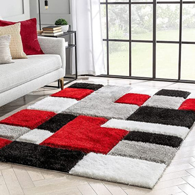 Ahamad Black, Red Polyester Carpet(3 ft,  X 5 ft, Rectangle)