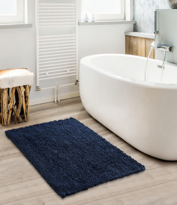 SASHAA WORLD Cotton, Polyester Bathroom Mat(Navy, Medium)