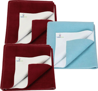 MummCare Cotton Baby Bed Protecting Mat(Maroon, Maroon, Sea Blue, Small, Pack of 3)