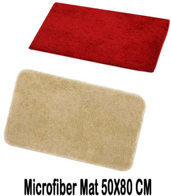MAA HOME CONCEPT Microfiber Door Mat(Red & Beige, Large, Pack of 2)
