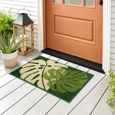 Roseate Microfiber Bathroom Mat(Green, Beige, Medium)